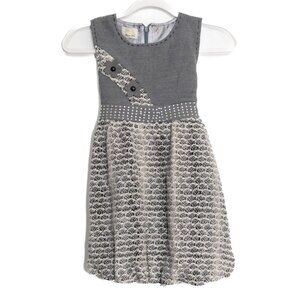 Girls Size XL Gray & Cream Dress With Floral & Gem Detail